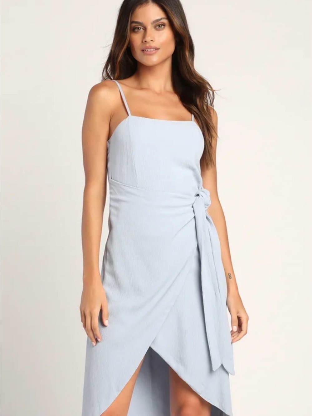 Lulu's Light Blue Asymmetrical Tie-Front Slip Dress